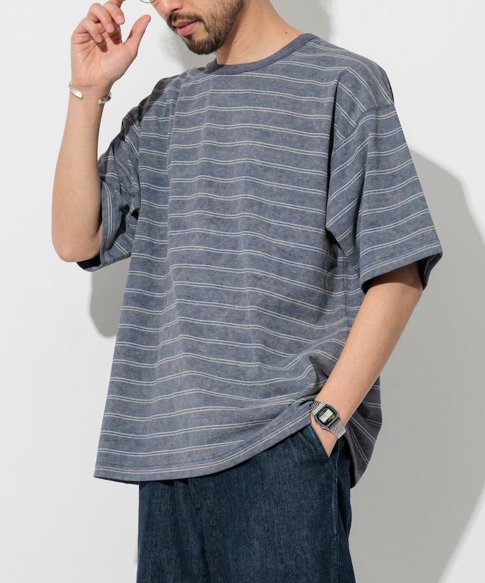 漸變印花 可反穿 圓領 條紋T恤