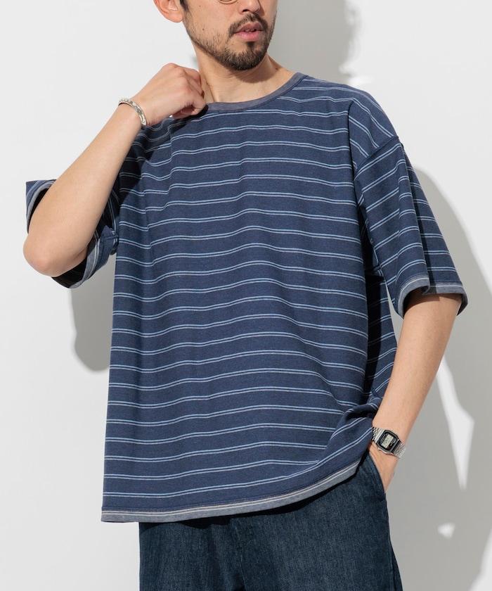 漸變印花 可反穿 圓領 條紋T恤