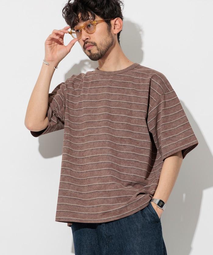 漸變印花 可反穿 圓領 條紋T恤