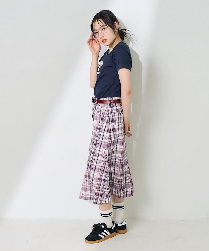 前開襟格子裙