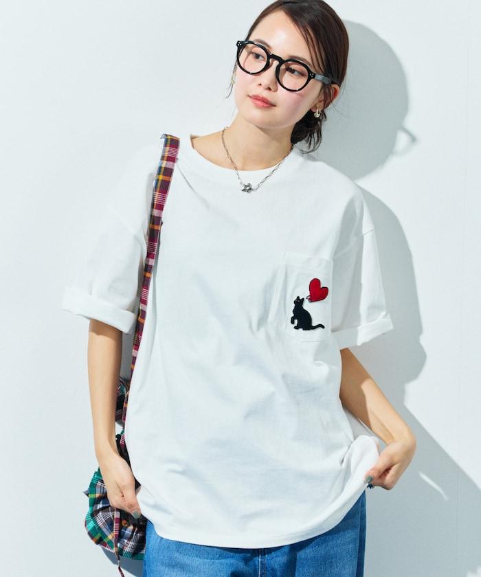 大尺寸 印花裝飾 圓領 帶口袋T恤