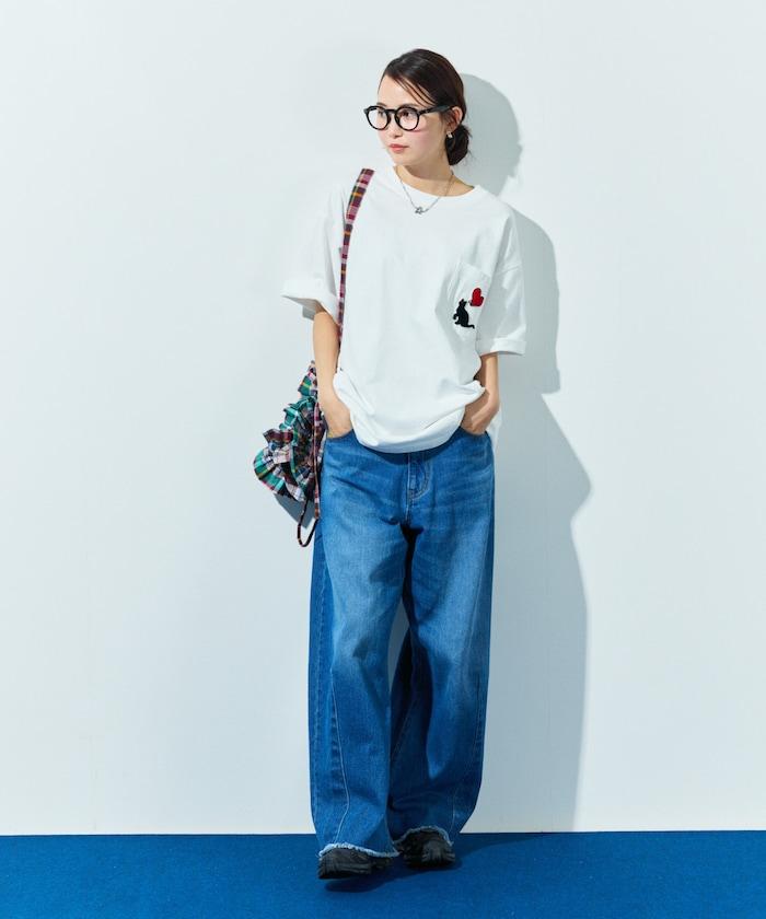 大尺寸 印花裝飾 圓領 帶口袋T恤