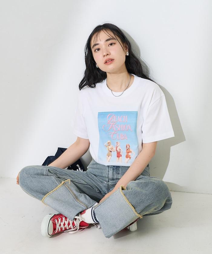 女孩子海灘照片印花T恤