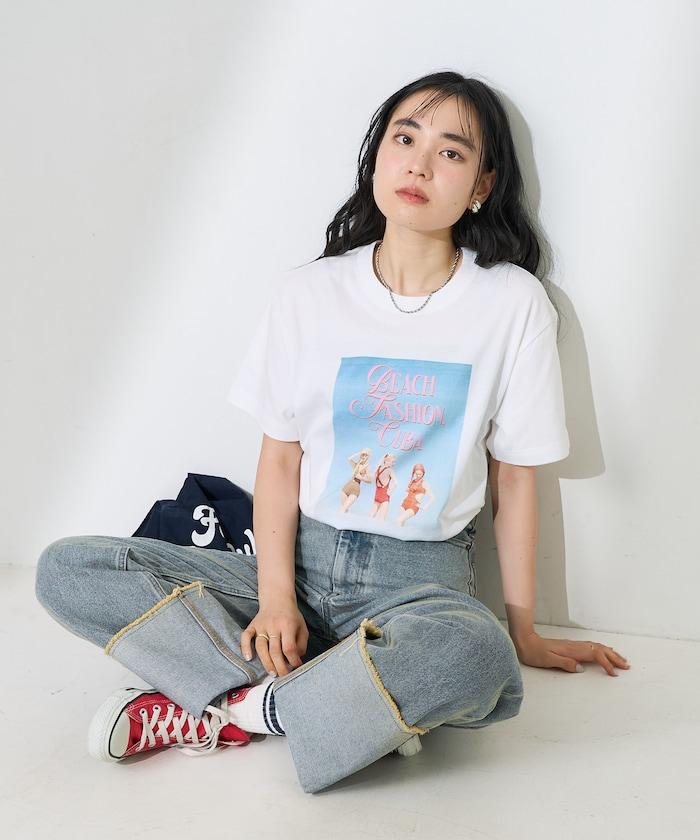 女孩子海灘照片印花T恤