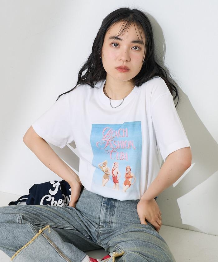 女孩子海灘照片印花T恤