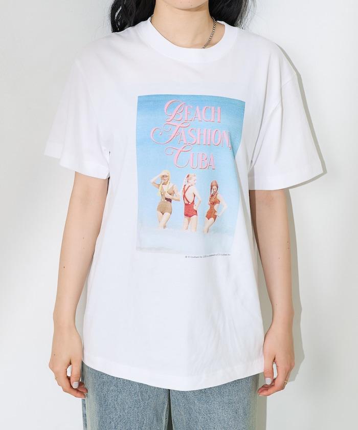 女孩子海灘照片印花T恤