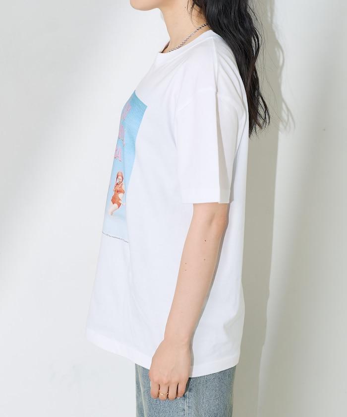 女孩子海灘照片印花T恤