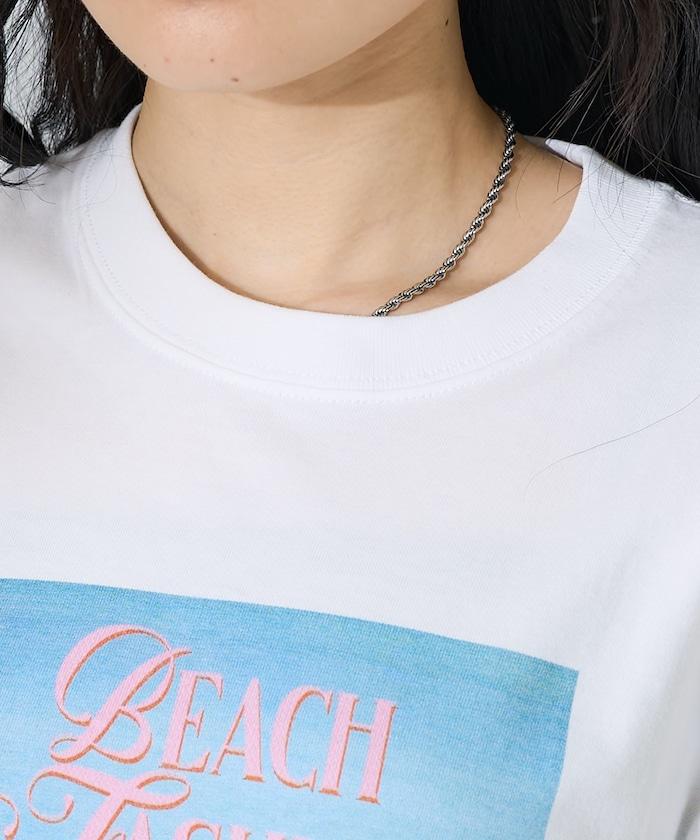 女孩子海灘照片印花T恤