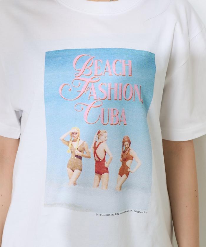 女孩子海灘照片印花T恤