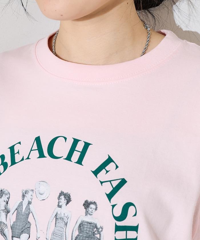 女孩子照片海灘拱形logo T恤