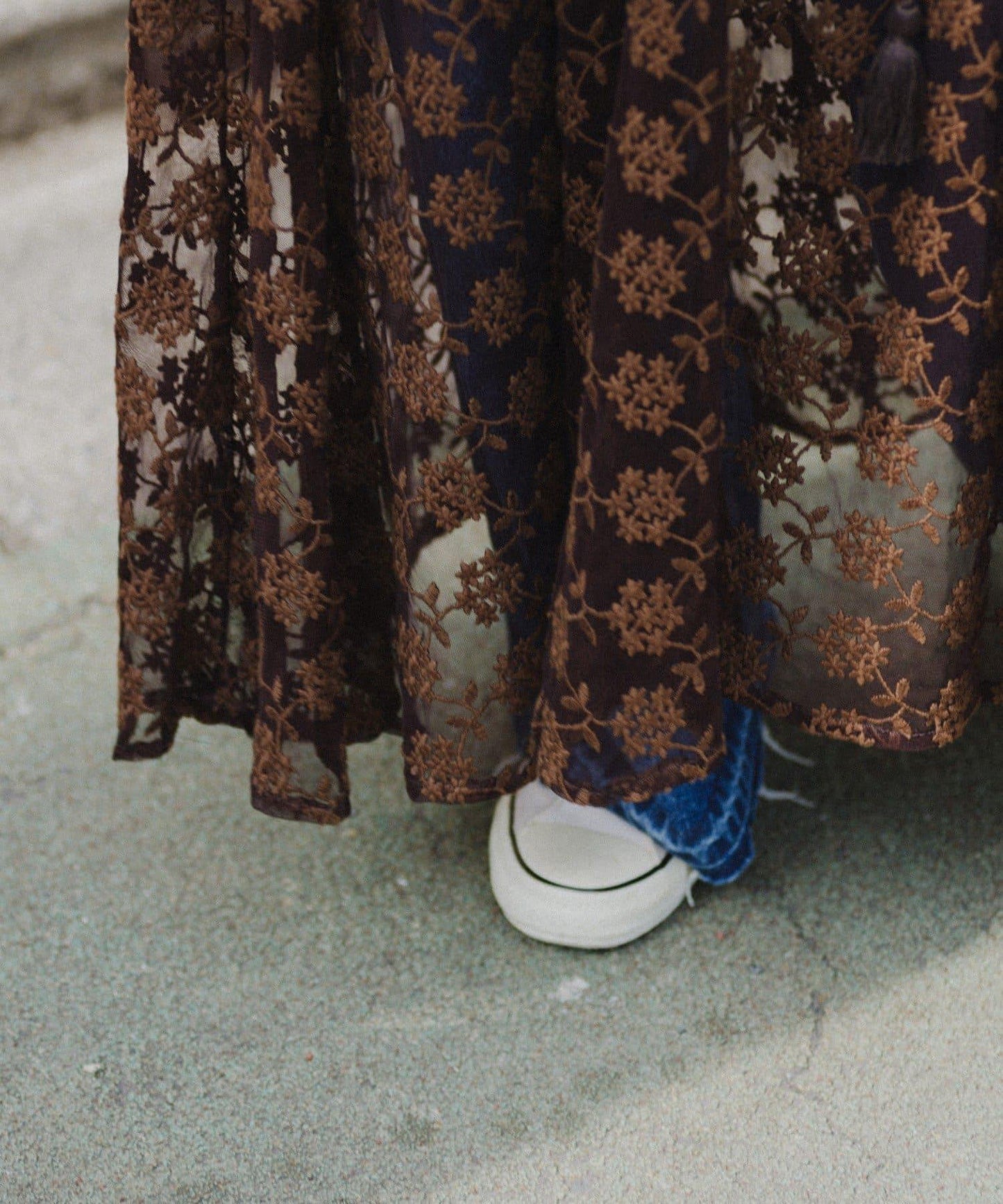 【aguni】蕾絲蕾絲長款連衣裙