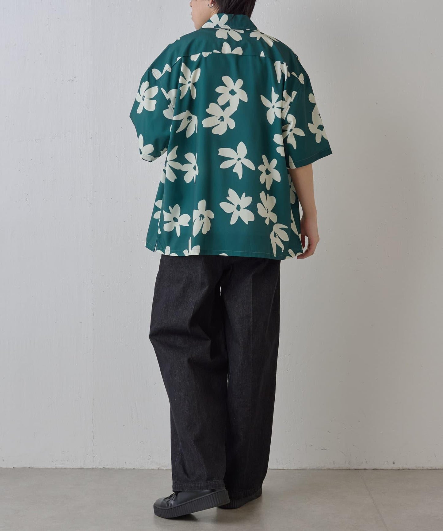 藝術花卉圖案短袖襯衫
