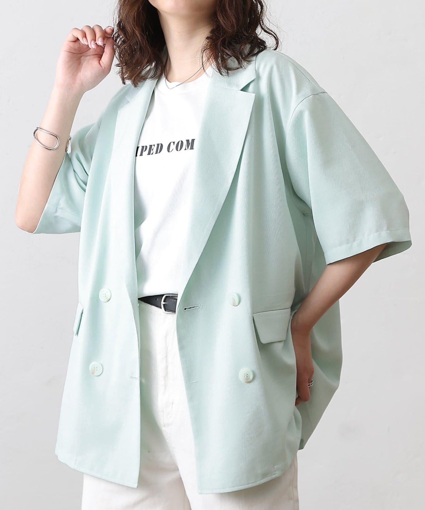 科技亞麻半袖西裝外套
