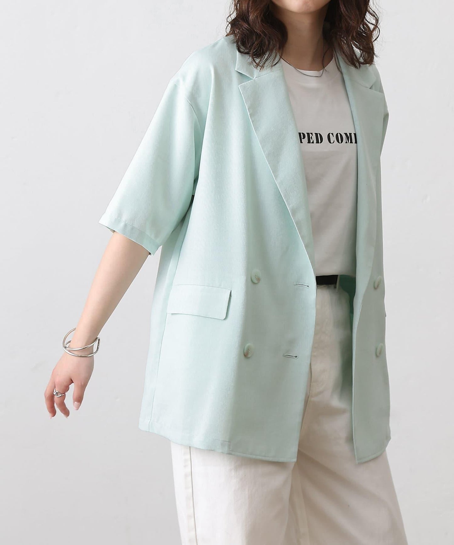 科技亞麻半袖西裝外套