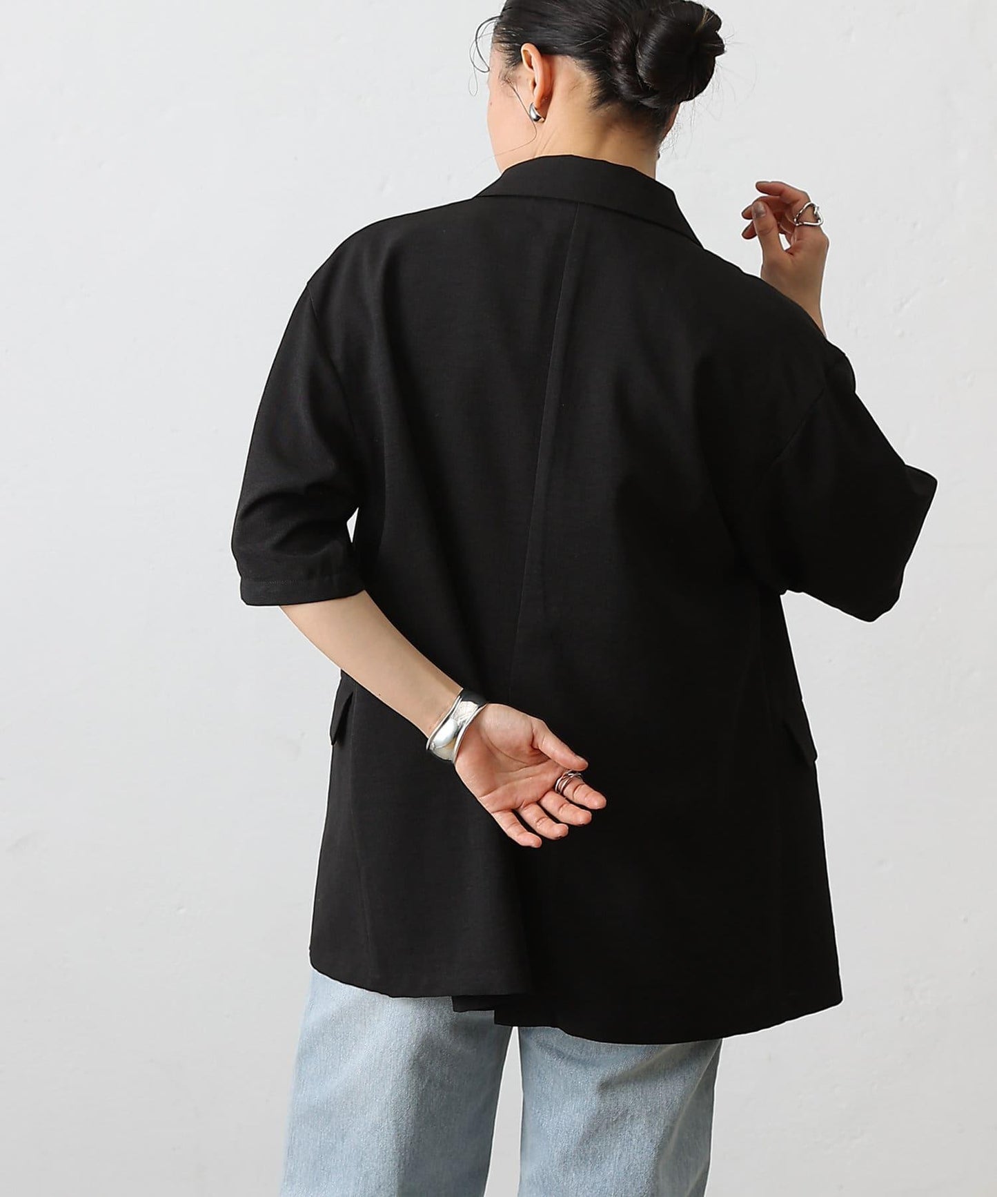 科技亞麻半袖西裝外套