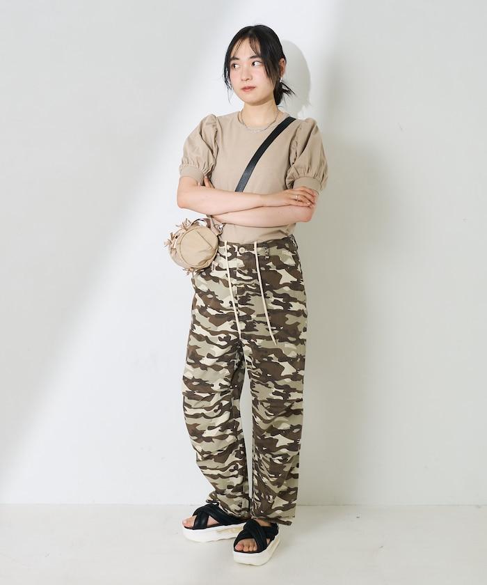 一洗迷彩圖案褲子/迷彩寬鬆褲