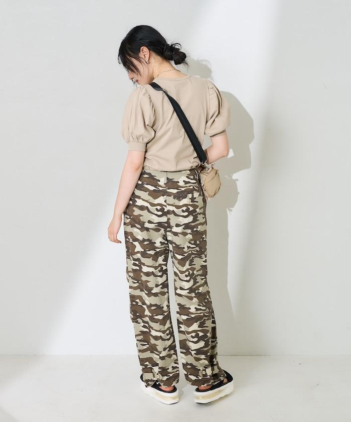 一洗迷彩圖案褲子/迷彩寬鬆褲