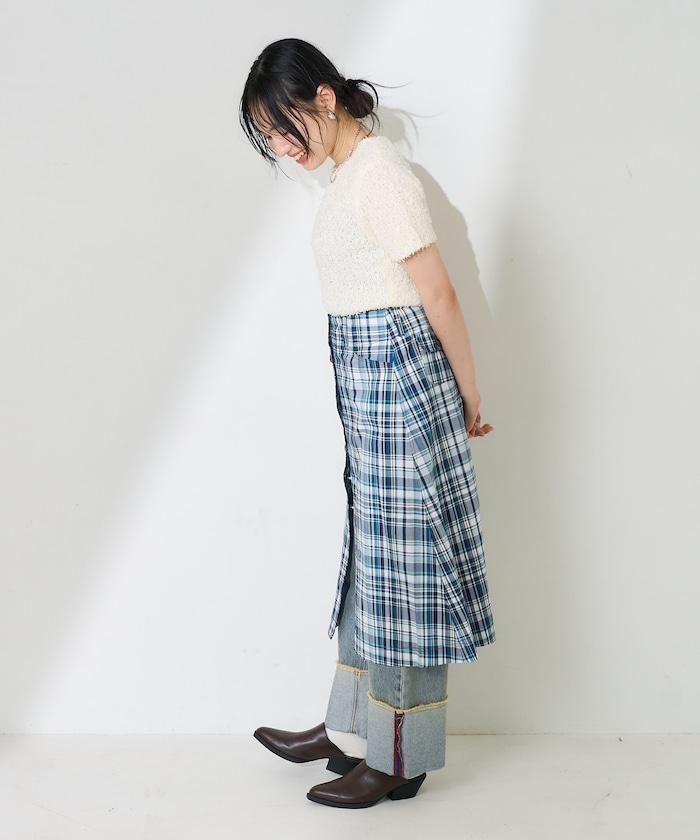 前開襟格子裙