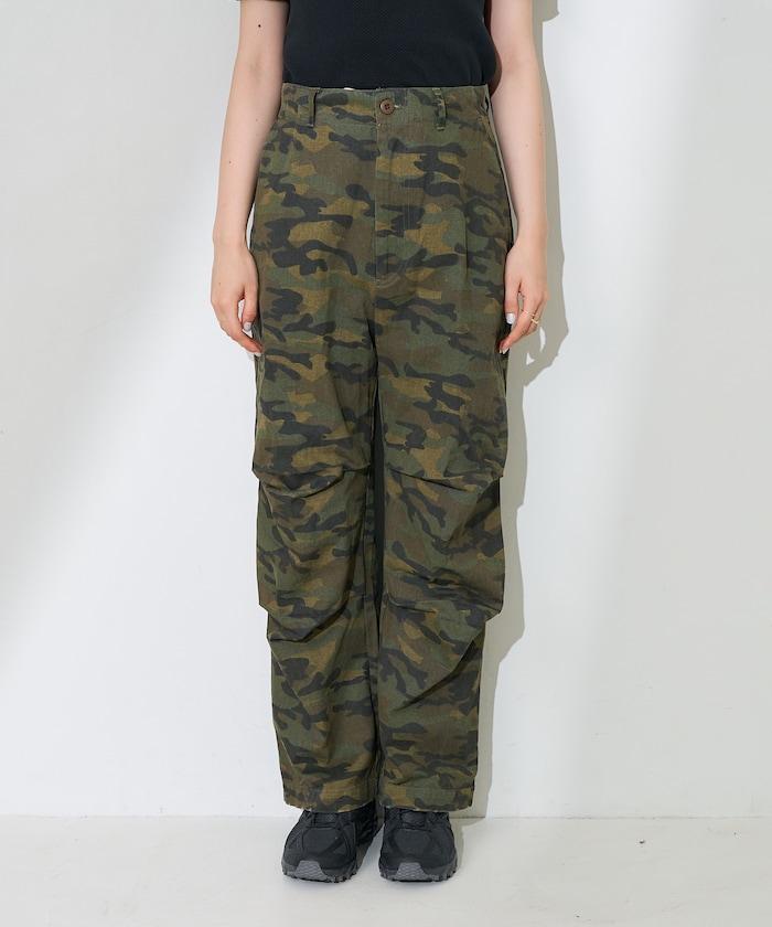 一洗迷彩圖案褲子/迷彩寬鬆褲