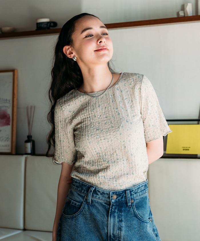 花紋 彈力 短袖上衣