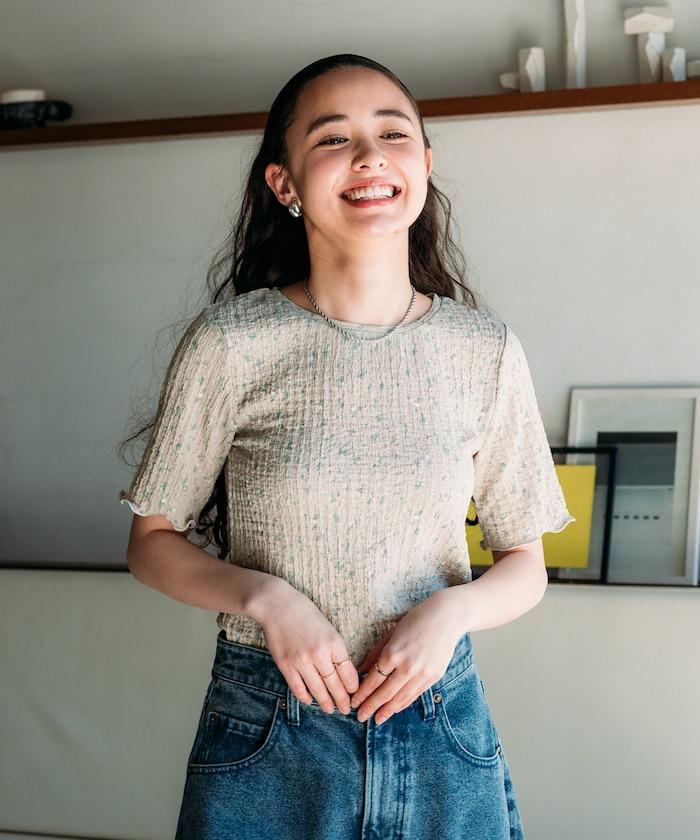 花紋 彈力 短袖上衣