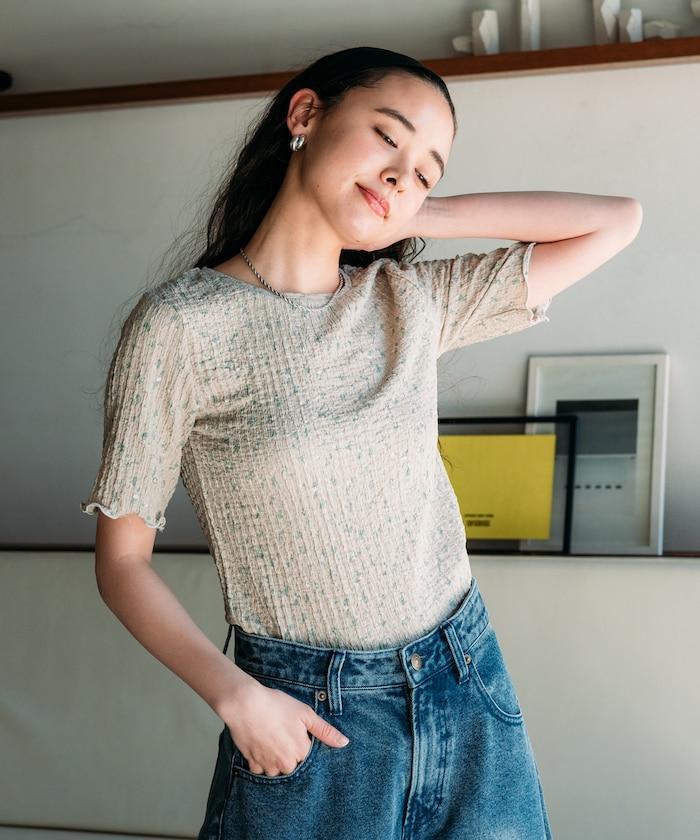 花紋 彈力 短袖上衣