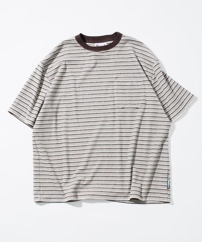 【海灘&節日】多色條紋毛巾 圓領 帶口袋T恤 短袖