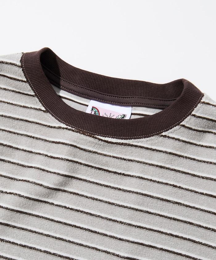 【海灘&節日】多色條紋毛巾 圓領 帶口袋T恤 短袖