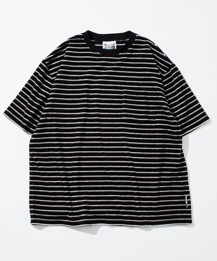 【海灘&節日】多色條紋毛巾 圓領 帶口袋T恤 短袖