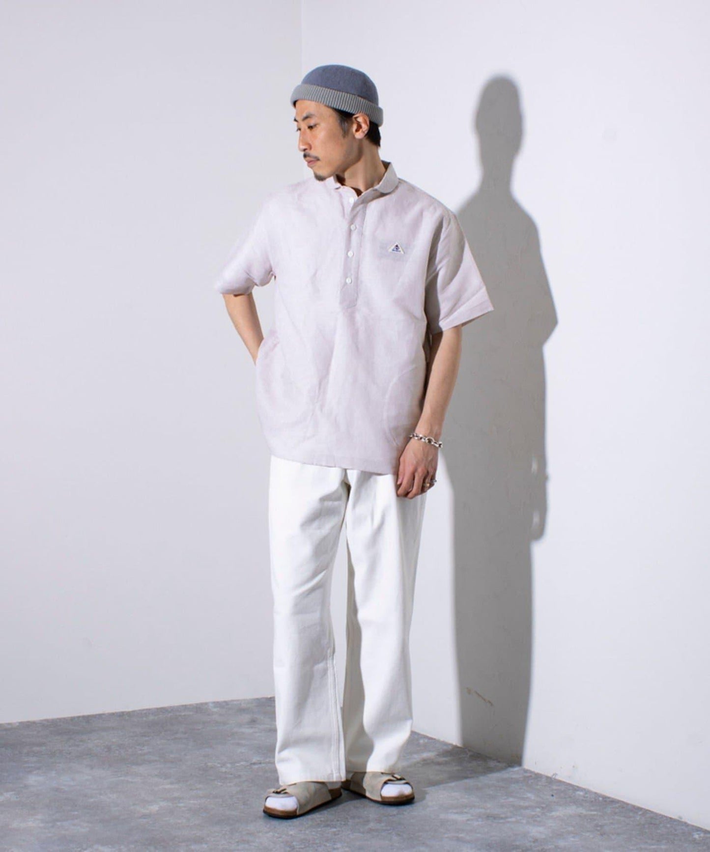 【GEVACO】棉麻拼接衛衣襯衫 單品標誌 條紋