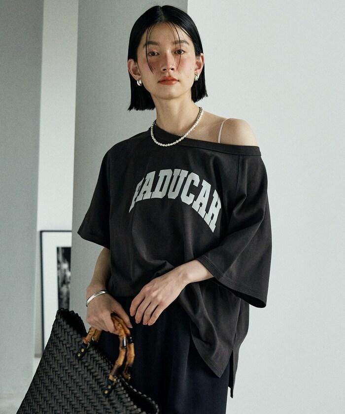 2way 平滑logo T恤/單肩印花T恤