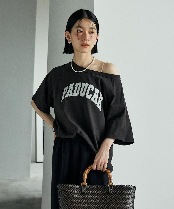 2way 平滑logo T恤/單肩印花T恤