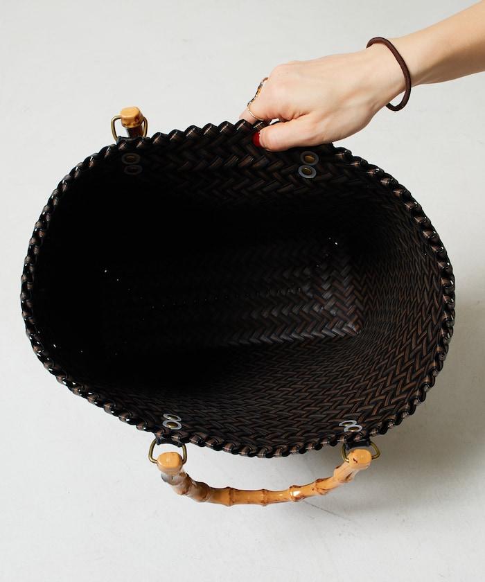 編織嵌入式竹柄手提包