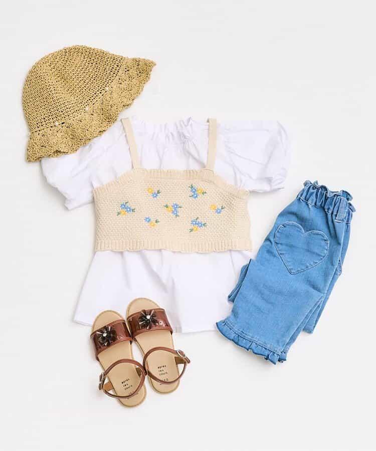 花朵刺繡針織背心&長款上衣套裝