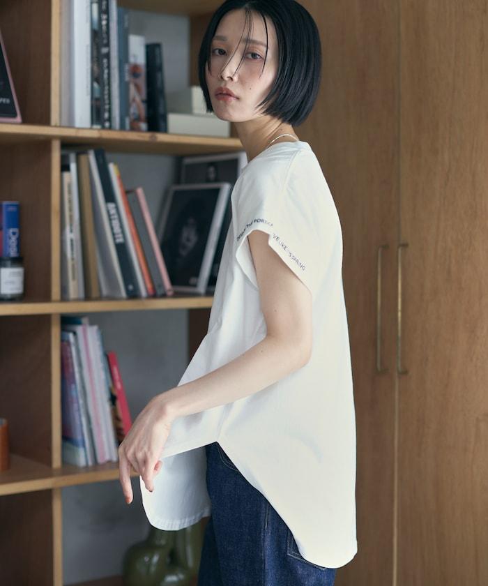 有機棉 卷邊愛心刺繡T恤
