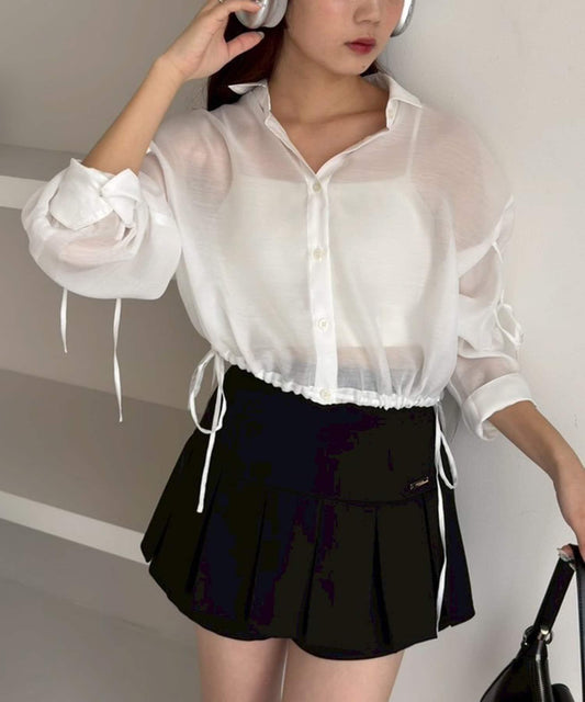 袖帶蝴蝶結透視襯衫