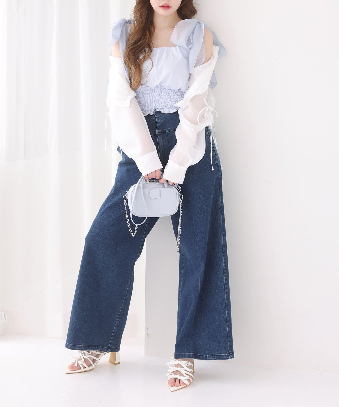 袖帶蝴蝶結透視襯衫