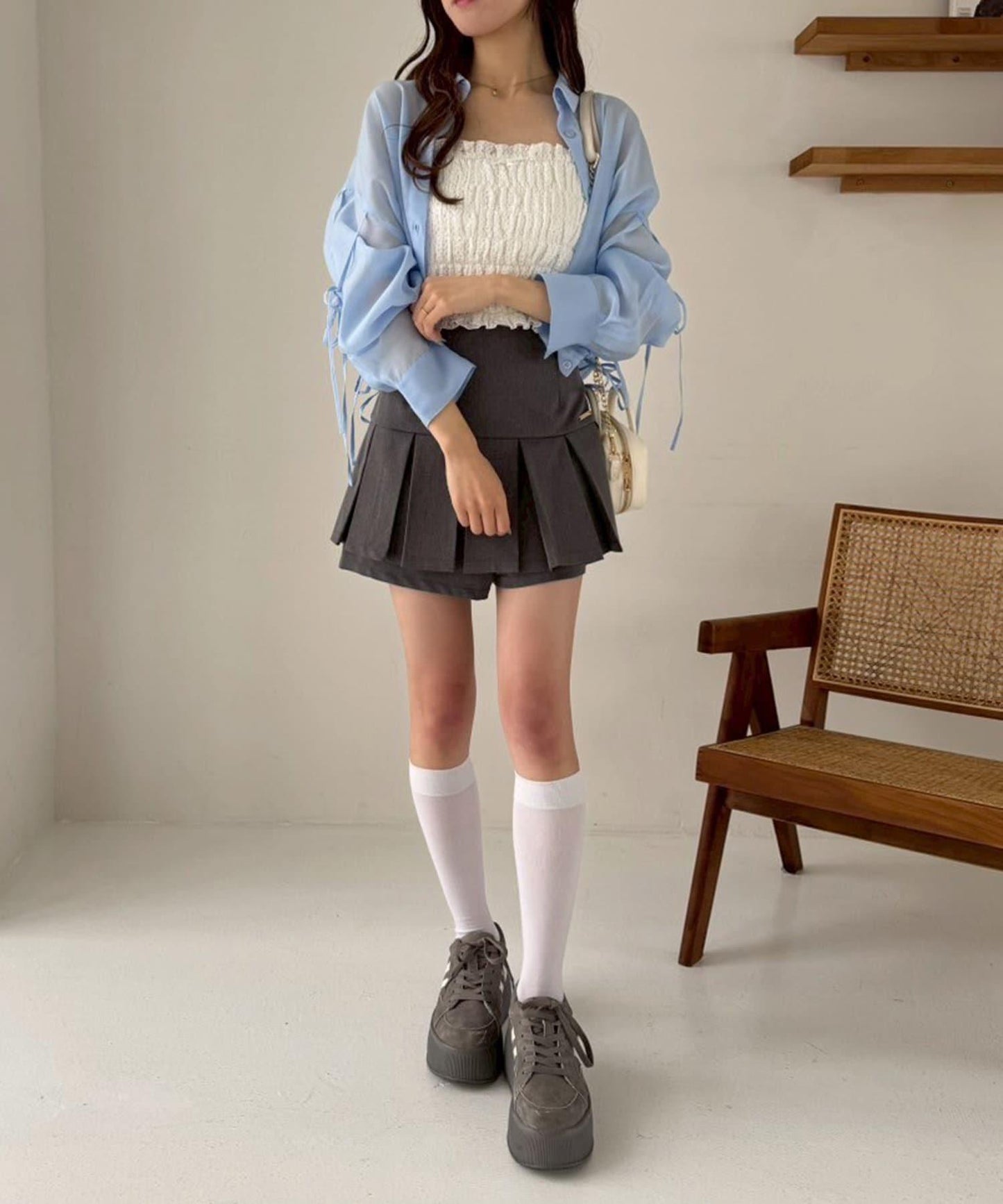 袖帶蝴蝶結透視襯衫