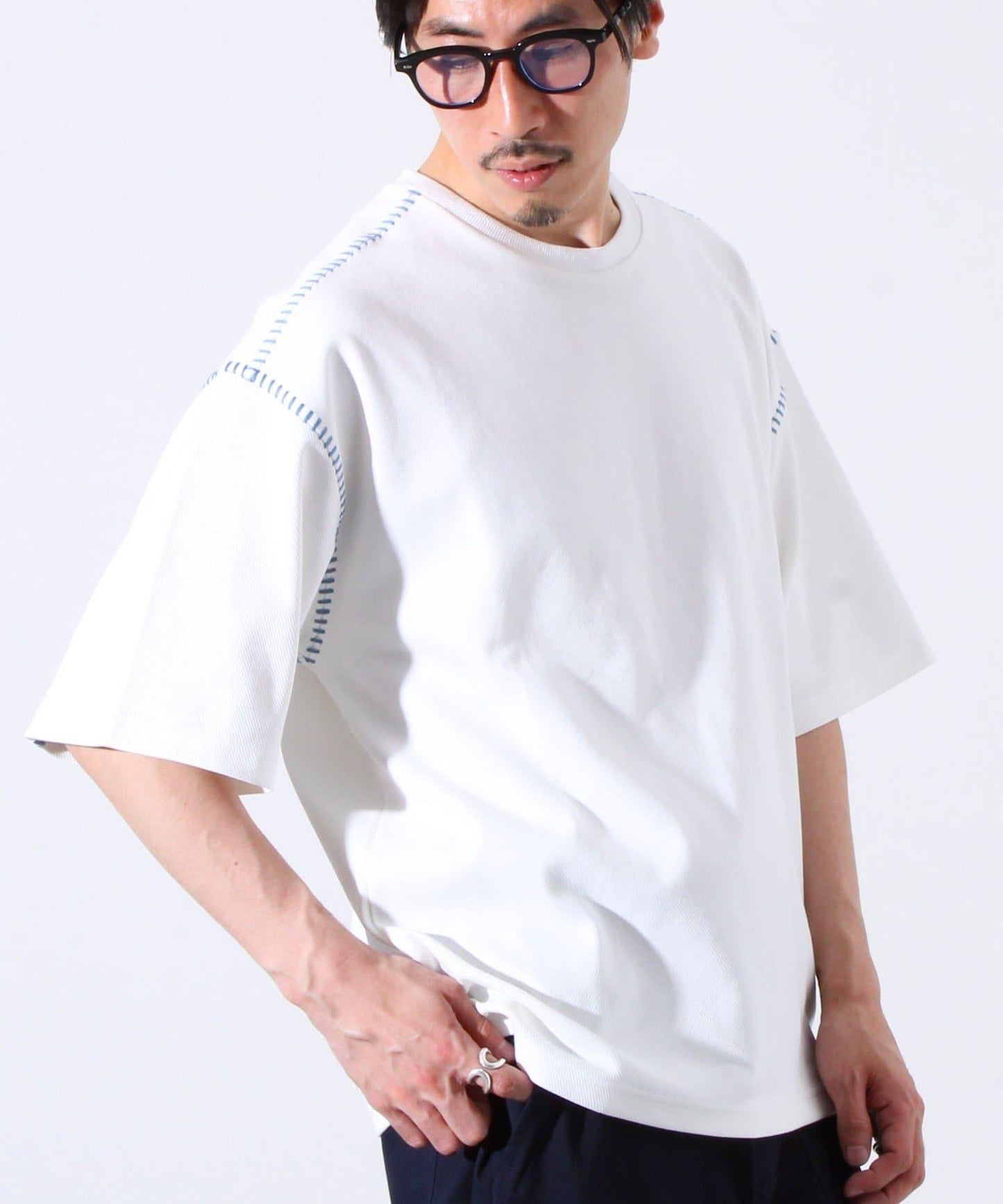 【GLOSTER/格洛斯特】梯子配色拼接 圓領短袖T恤