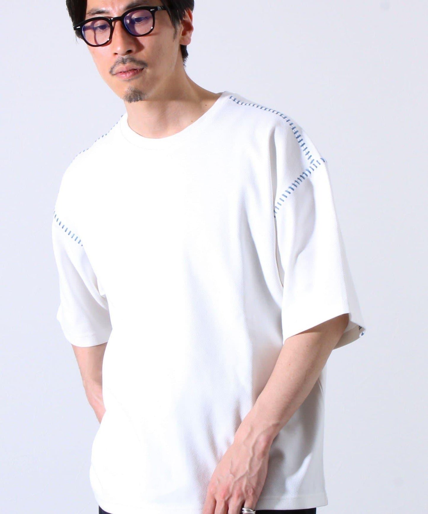 【GLOSTER/格洛斯特】梯子配色拼接 圓領短袖T恤