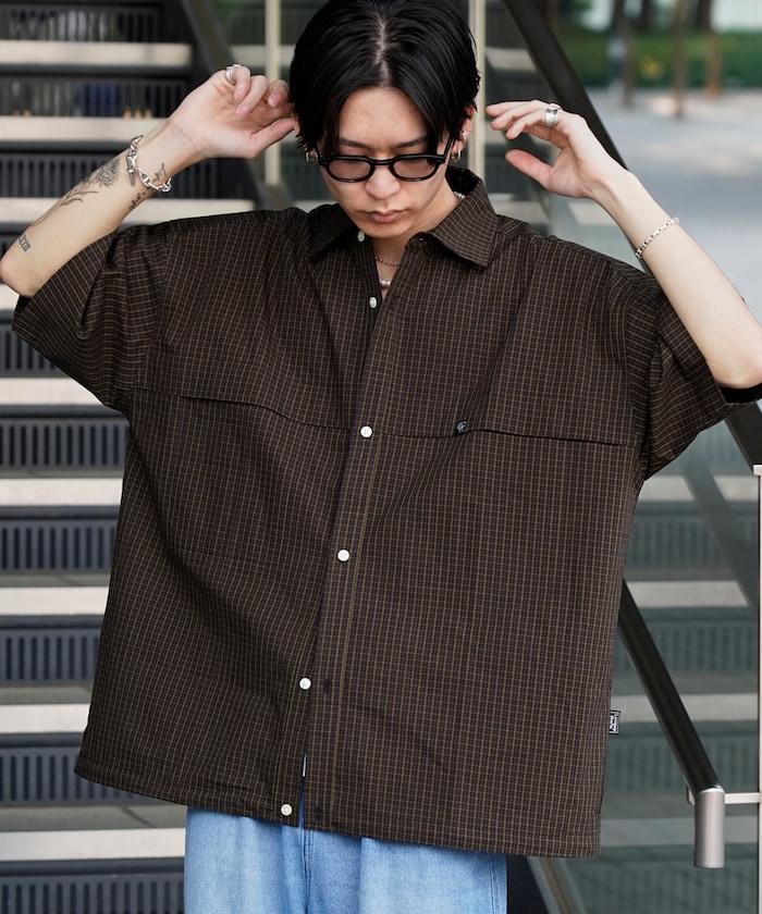 半袖繫帶格子襯衫