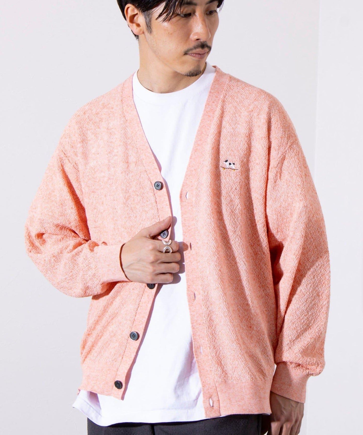 【GLOSTER】法國鬥牛犬刺繡 亞麻混紡 開衫 V領