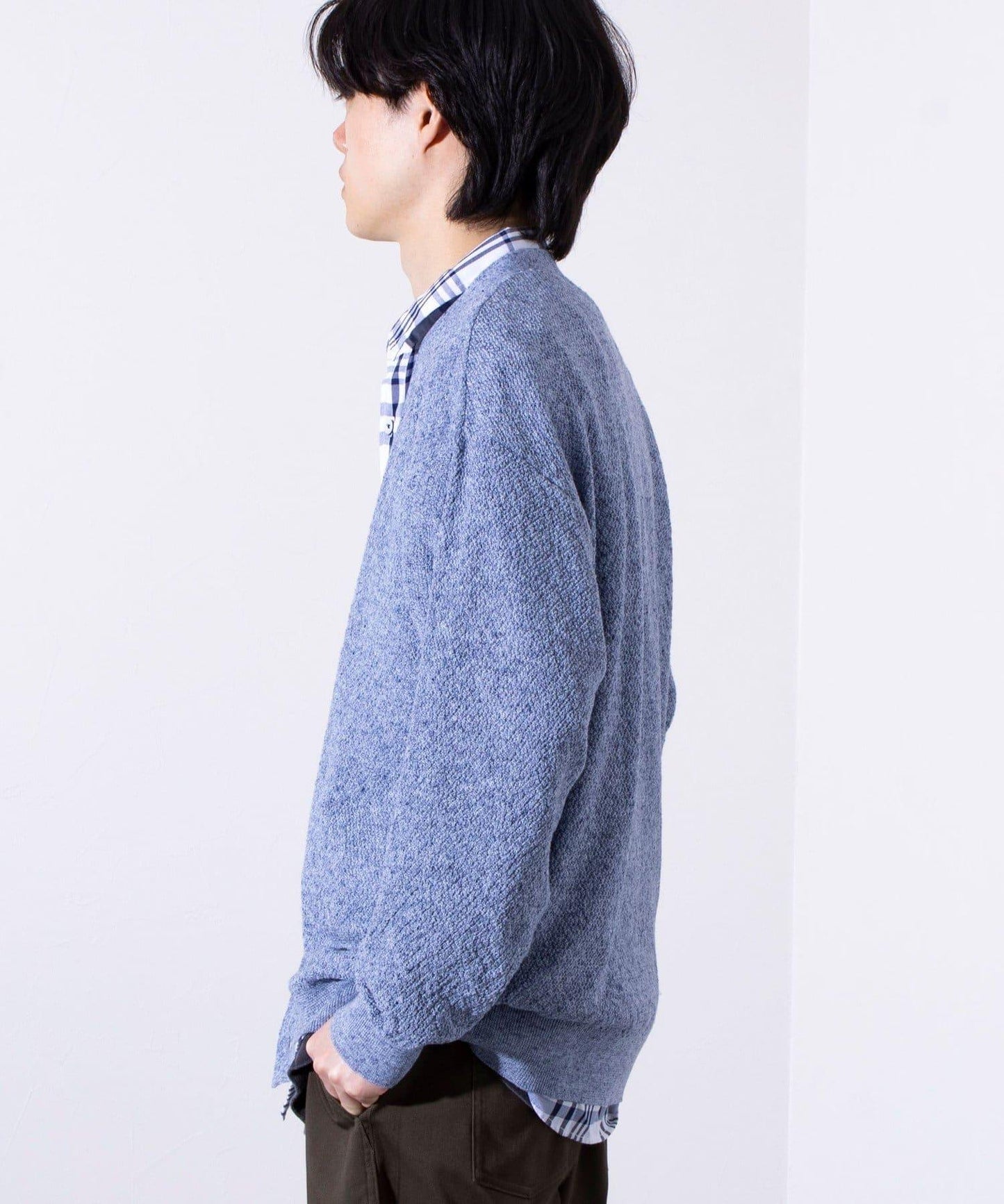 【GLOSTER】法國鬥牛犬刺繡 亞麻混紡 開衫 V領