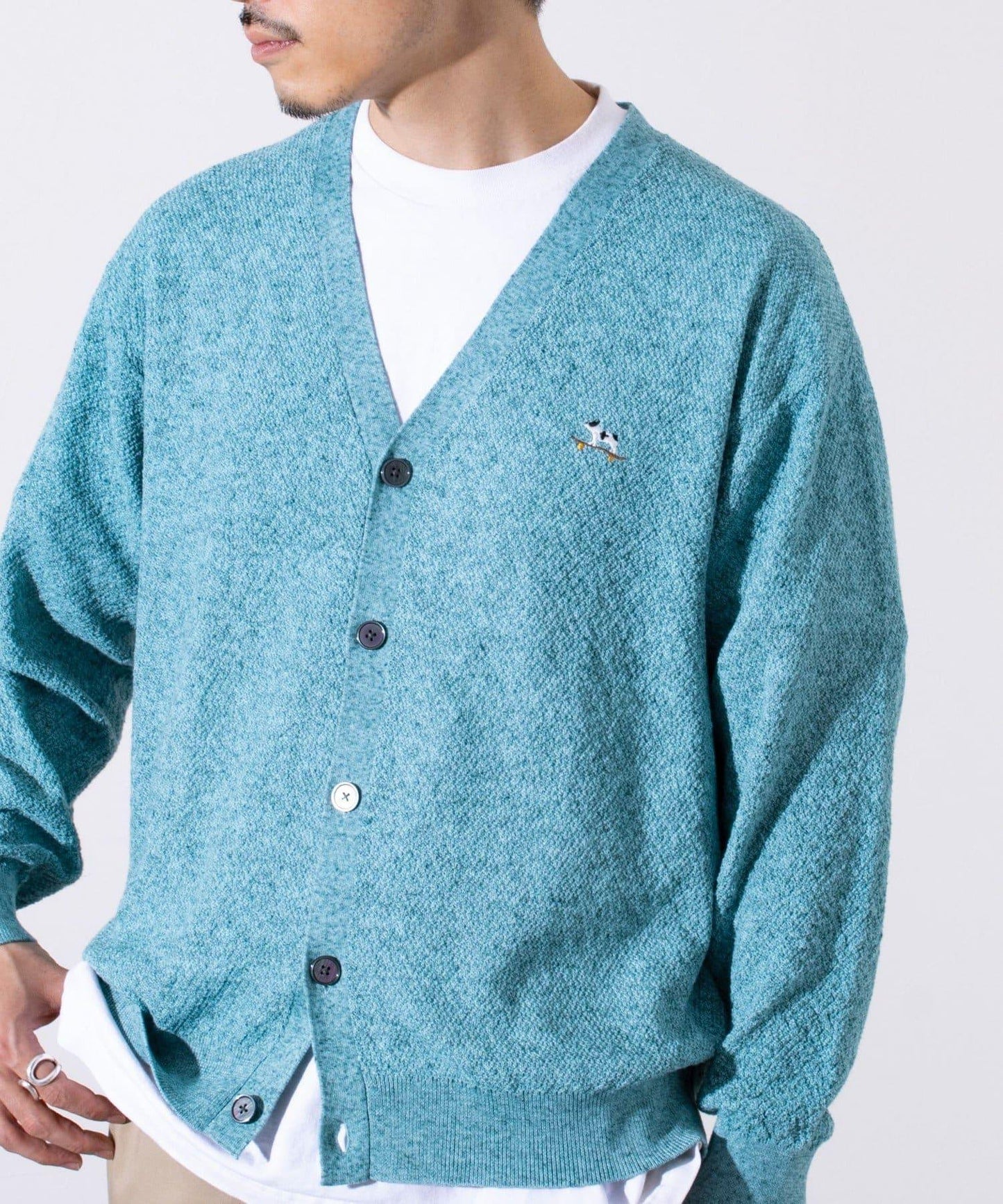 【GLOSTER】法國鬥牛犬刺繡 亞麻混紡 開衫 V領
