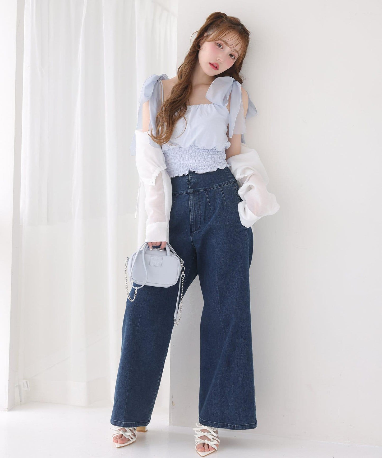 袖帶蝴蝶結透視襯衫