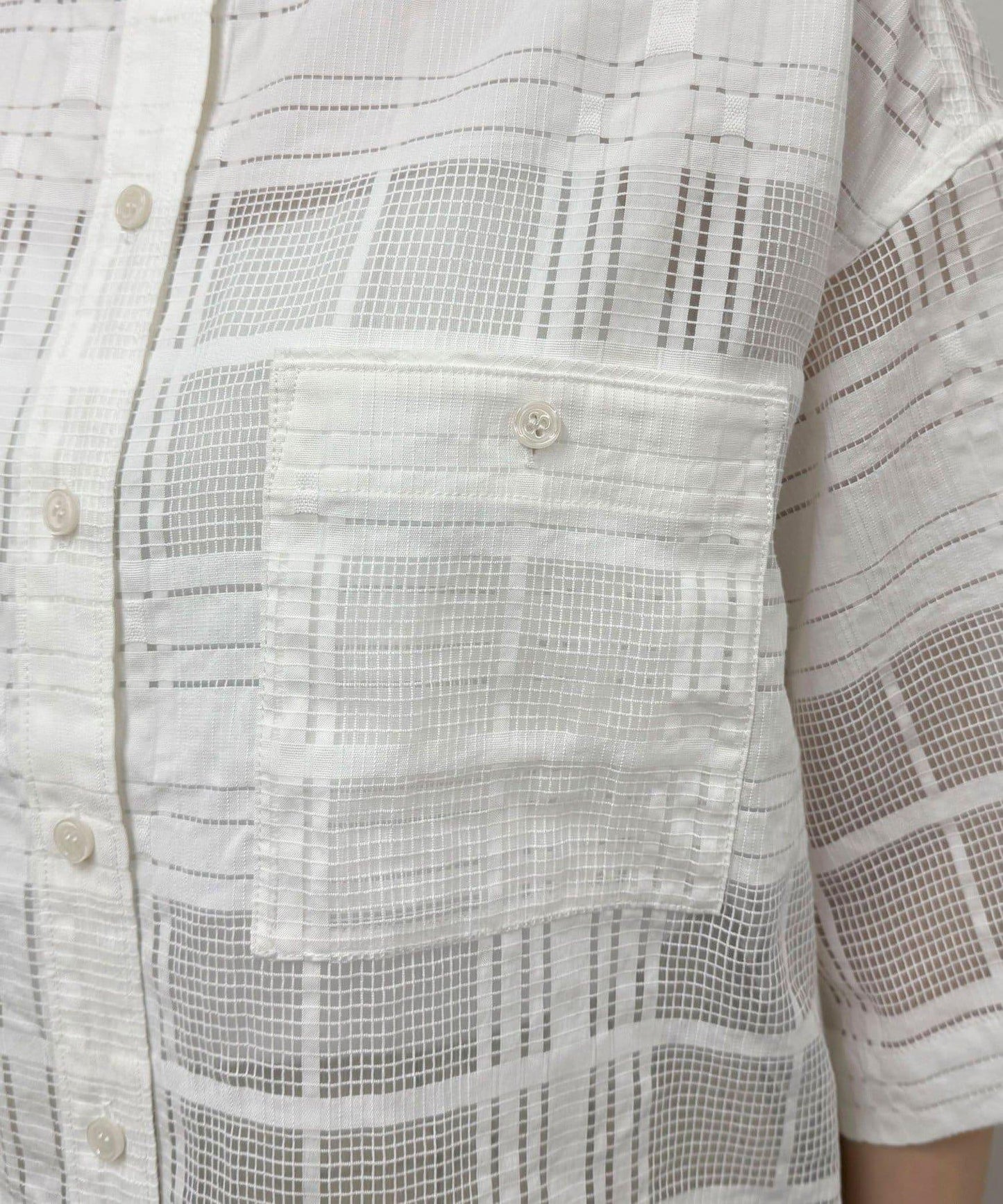 透視格紋短袖襯衫