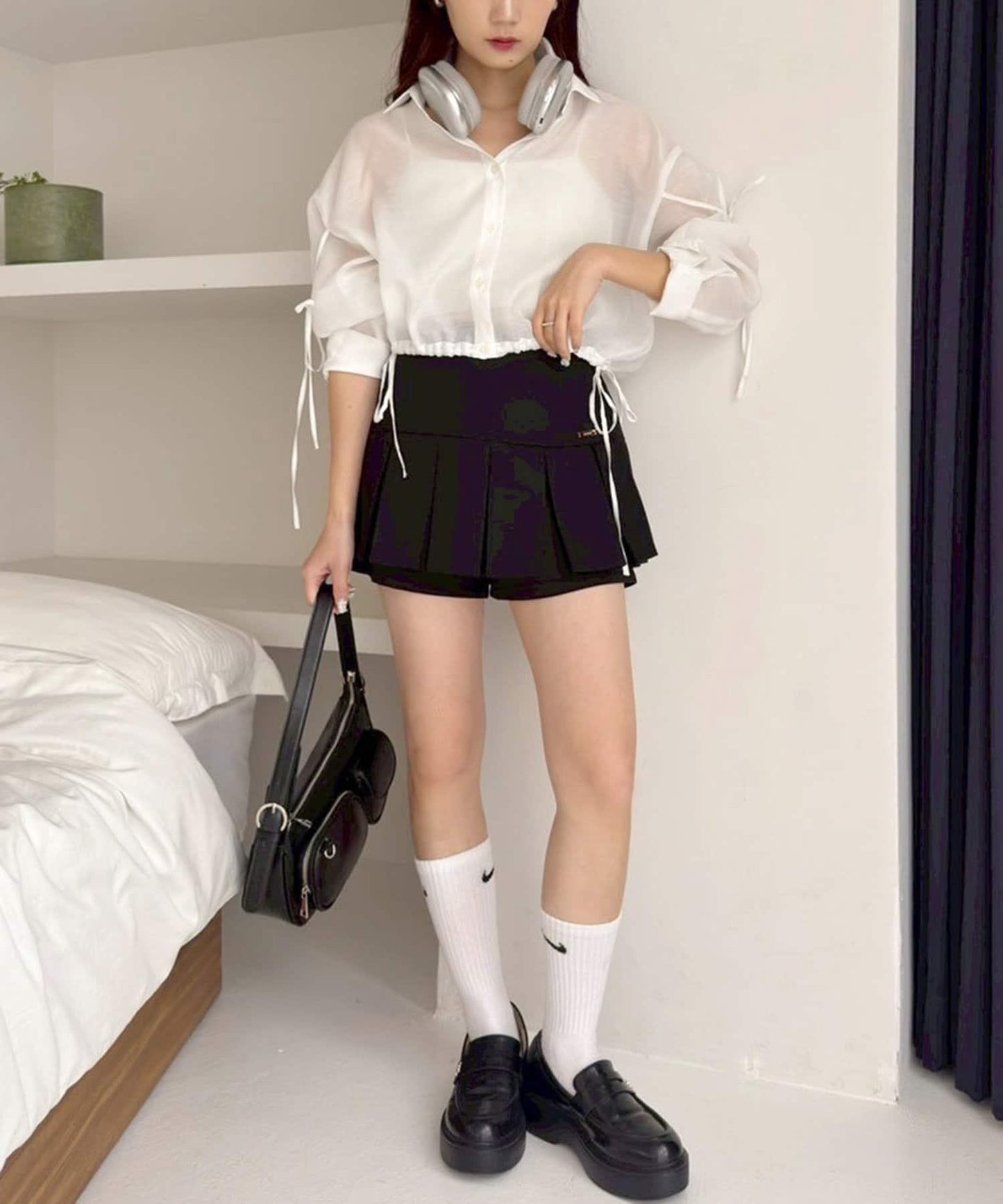 袖帶蝴蝶結透視襯衫