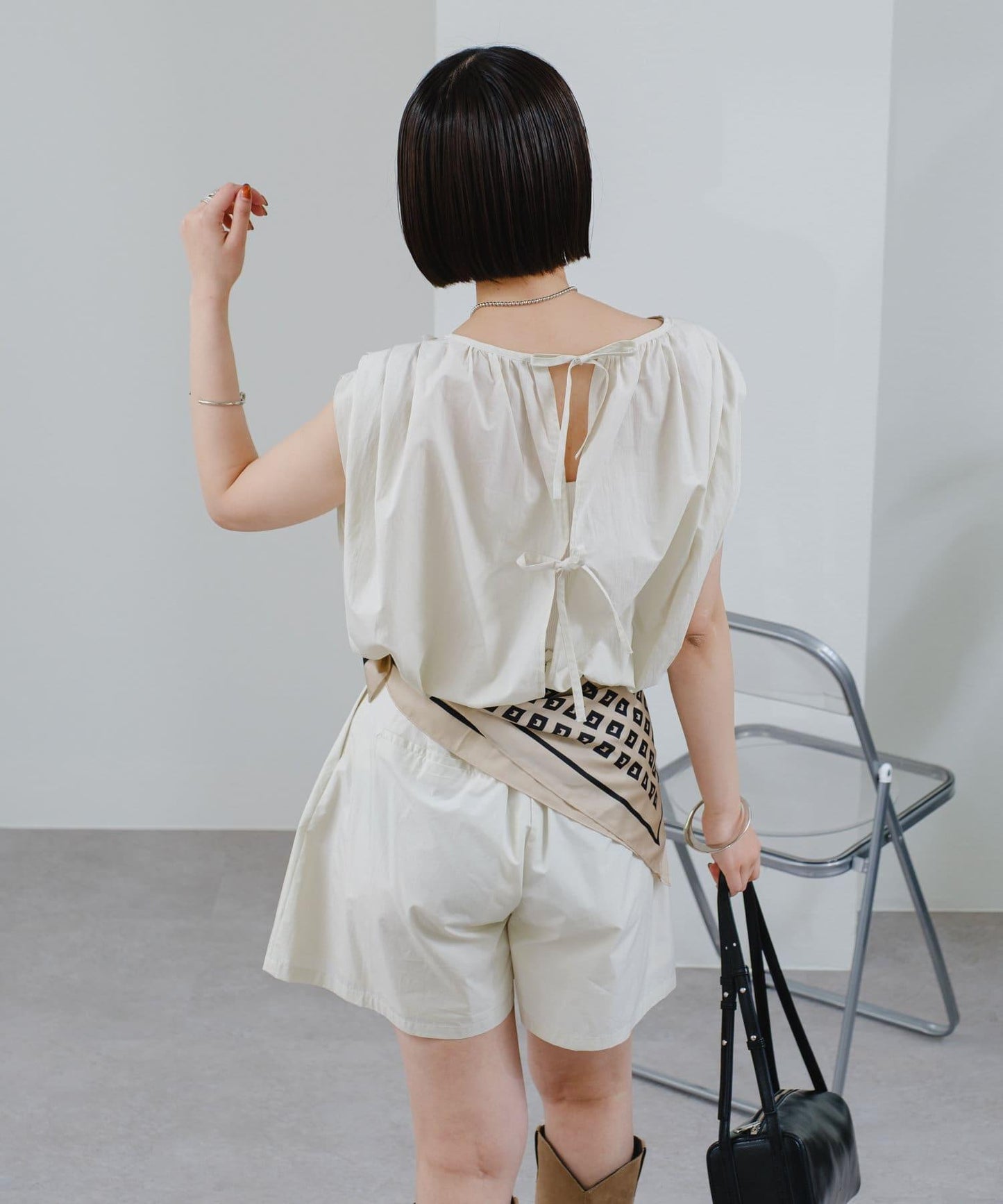 氣球袖無袖上衣