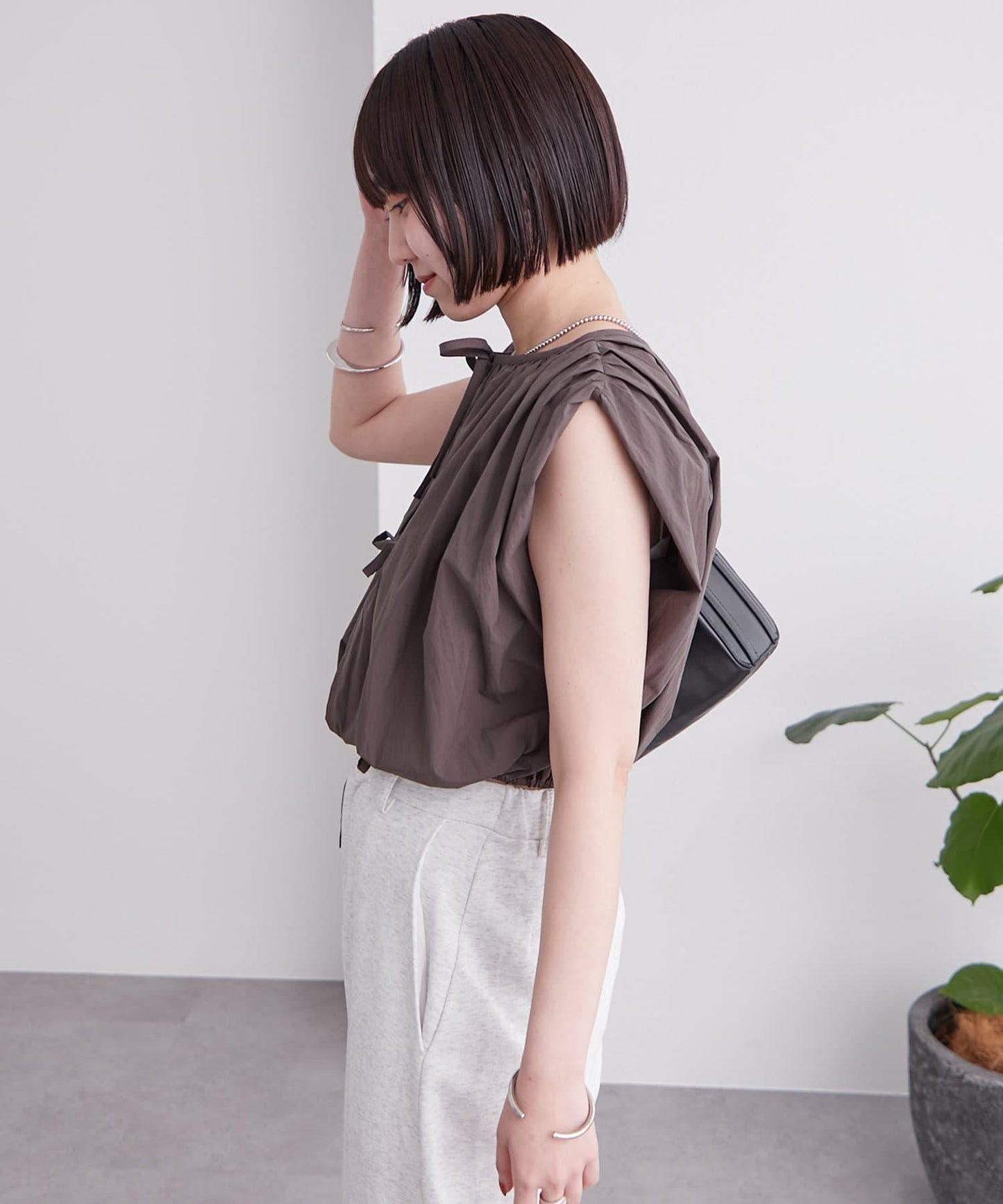 氣球袖無袖上衣