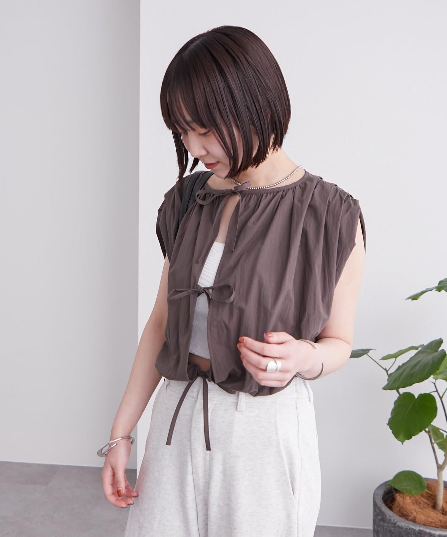 氣球袖無袖上衣